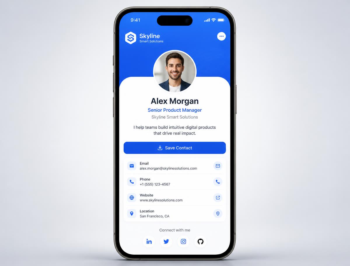 Digital business card profile open on a phone