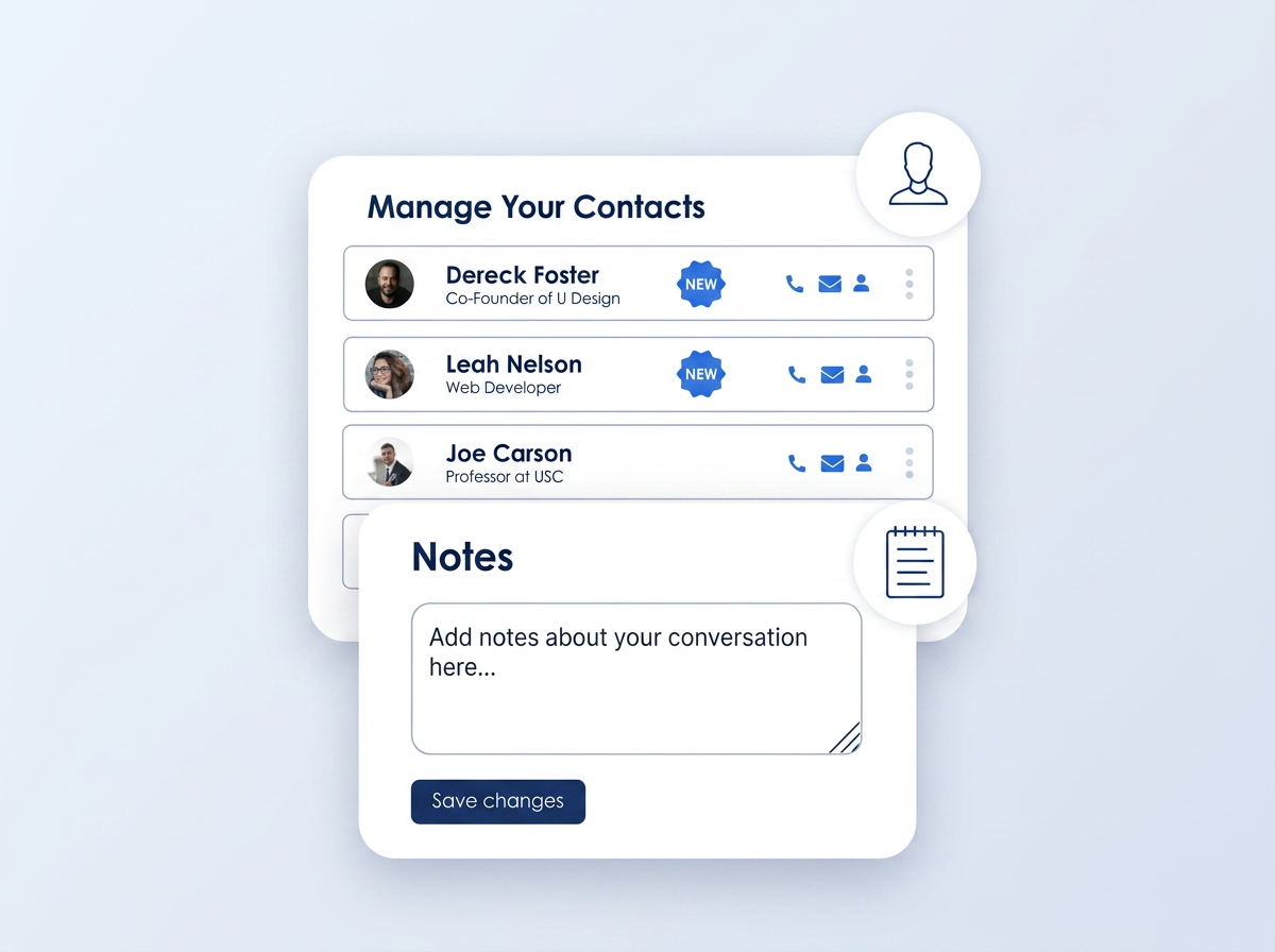 Contact list with new leads and a conversation notes panel